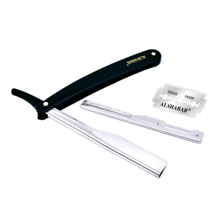 Juego de maquinilla de afeitar recta profesional para hombres, afeitadora de barbero inoxidable, doble filo, 2 cuchillas, Color blanco y negro - 1