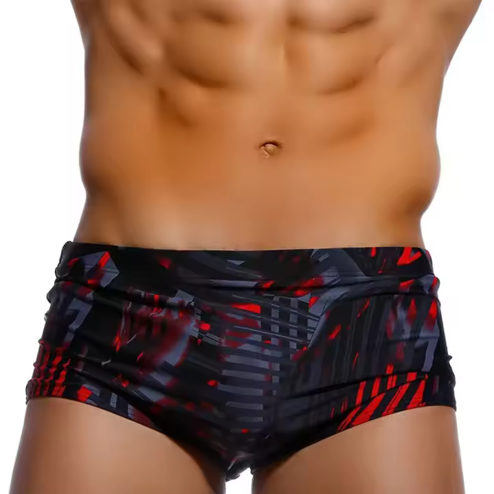 Traje de baño para hombre, trajes de baño brasileños de corte tradicional, Bikini para nadar, calzoncillos tipo bóxer para Surf, pantalones cortos, bañadores Sunga negro y rojo - 1