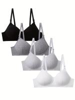 Conjunto de 4 sujetadores inalámbricos sin costuras para adolescentes, de color sólido, de algodón, con tirantes ajustables - details 0