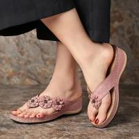 Women Flower Wedge Flip Flops Solid Color Non-slip Arch Support Slides Shoes Casual Outdoor Slippers - details 4