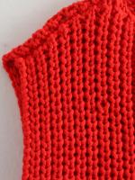 Abrigo de cintura roja Vintage para mujer, chaleco con Bolsillo grande, cárdigan de punto sin mangas, suéter suelto informal - details 10