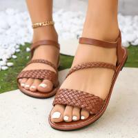 Sandalias planas casuales de mujer de diseño trenzado populares de color marrón zapatos cómodos para el uso diario - details 1