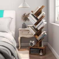 Estantería de árbol, Librería Alta de 6 Niveles Estantería Estrecha de madera con cajones para Sala de Estar, Dormitorio 38×19×112CM Marrón Rústico - details 4