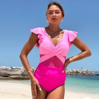 Traje de baño para mujer 2024, tendencia, Control de barriga, cuello en V, Bikini Sexy, trajes de baño fruncidos, traje de baño ajustado con manga con volantes - details 3