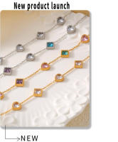 Moda Rosa corazón verde púrpura cuadrado zirconia pulsera señoras nuevo acero inoxidable chapado en oro pulsera regalo de joyería de lujo - details 8