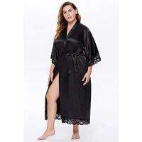 Vestido tipo kimono largo Sexy para mujer, bata de baño de encaje, lencería, camisón de seda helada, camisón de Color sólido, ropa de dormir de talla grande #     0701 - details 25