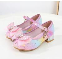 Zapatos de cuero con purpurina para niños, zapatos de princesa arcoíris para niñas, fiesta de boda, lentejuelas, lazo, tacones altos, zapatos individuales - details 2