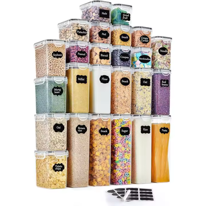 Juego de 25 Piezas de Recipiente de Botes Cocina Almacenaje de Plástico de Alimentos Sellados con Tapa, Se Utiliza para Almacenar Cereales Arroz, Harina, Etc. - 1