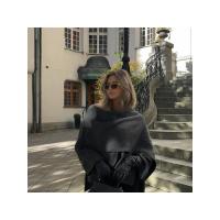Chaqueta de lana corta Elegante para mujer con cuello redondo Abrigo holgado con manga larga y abertura de manga corta Moda de calle alta 2024 - details 17
