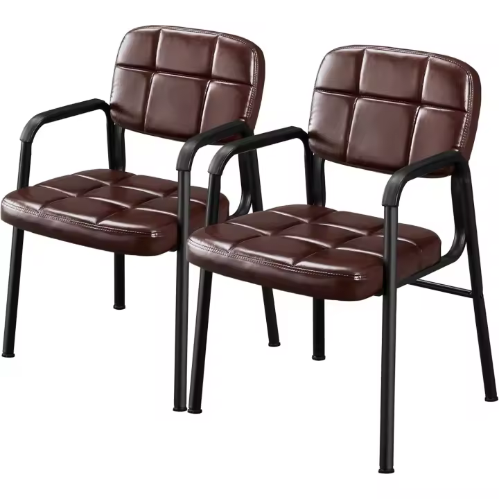 2 Sillas de Oficina Escritorio Silla de Recepción Sillón para Conferencia Sala Tapizada MAX Capacidad 135 KG Marrón - 1