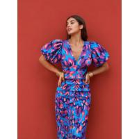 2025 Vestido de verano para mujer, azul, estampado, cuello en V, ceñido, ceñido a la cadera, manga corta - details 10