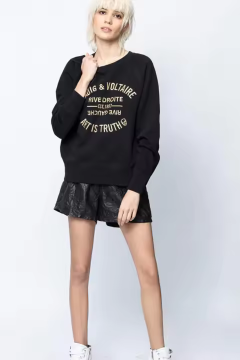 Sudadera bordada de algodón rosa con letras clásicas ZV de nicho francés para mujer, suéter bordado, principios de otoño - 1