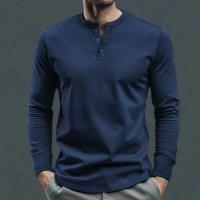 Día del padre Ropa transfronteriza de primavera y otoño Camiseta para hombres europeos y americanos Camisa básica Henry de manga larga para hombres - details 8