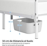 90 x 190 cm con espacio de almacenamiento bajo marco de metal altura del suelo 32 cm blanco - details 21