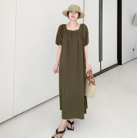 Vestido largo informal elegante para verano, novedad de 2024, vestido largo holgado de talla grande, holgado, adelgazante, de manga corta, falda acampanada a la moda - details 10