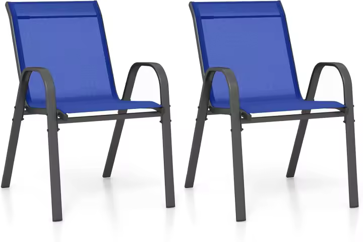 2/4 Sillas de Jardín, Silla Apilable Terreza Exterior de Tela con Marco de Metal, Sillón de Comedor con Reposabrazos y Respaldo Alto, Carga 150kg, 56 x 70 x 84 cm (4, Gris) - 1