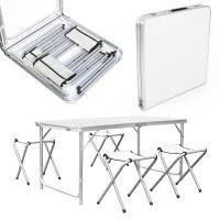 Mesa plegable, juego de 5 uds., mesa de Camping de aluminio de 120cm plegable con 4 taburetes, muebles de exterior, mesa de Picnic y silla portátil - details 10