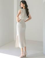 BGTEEVER-vestido ajustado sin mangas para mujer, prenda con abertura lateral, cuello redondo, cintura ajustada, ceñido a la cadera, Verano - details 9