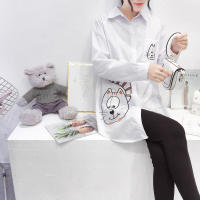 Blusa De Algodón Blanca Casual Para Mujer Cuello En V Botones Larga Manga Bordada Estilo Casual Longa Manga Blouse De Verano - details 8
