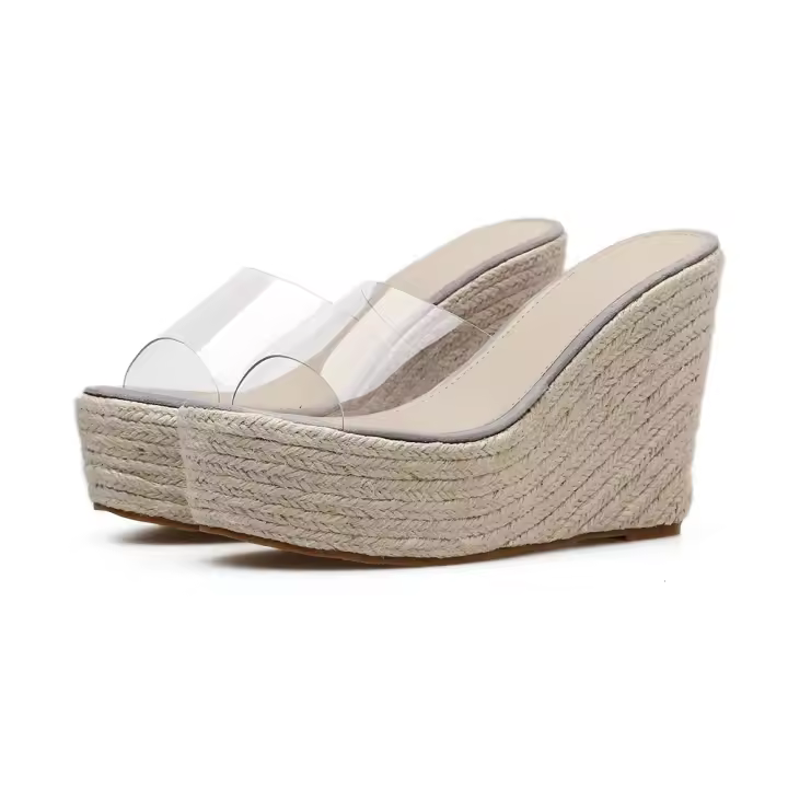 Nuevas sandalias de cuña transparentes de cáñamo con tacón alto - 1