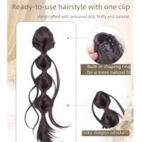 Extensiones de cabello sintético con trenzas falsas de burbujas, banda para el cabello, cola de caballo rizada y desordenada, Clip de garra, piezas de cabello postizo esponjoso para mujer - details 3