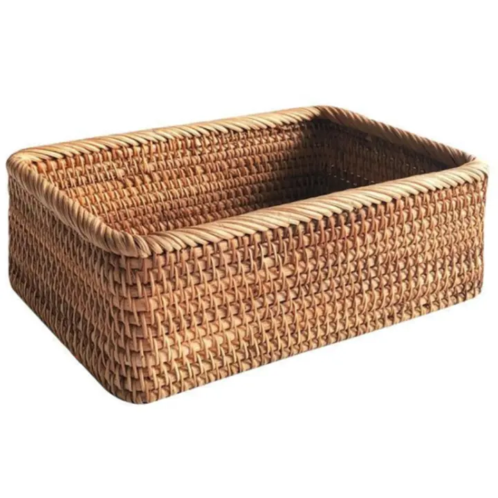 Cesta de mimbre Rectangular tejida a mano, caja de almacenamiento de cosméticos, herramientas para el hogar, cocina, fruta, té, aperitivos, pan, Picnic - 1