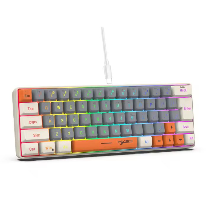 Teclado para juegos con cable USB, periférico portátil con retroiluminación RGB, color gris y Beige, para ordenadores portátiles con Windows y ordenador, 63 teclas - 1
