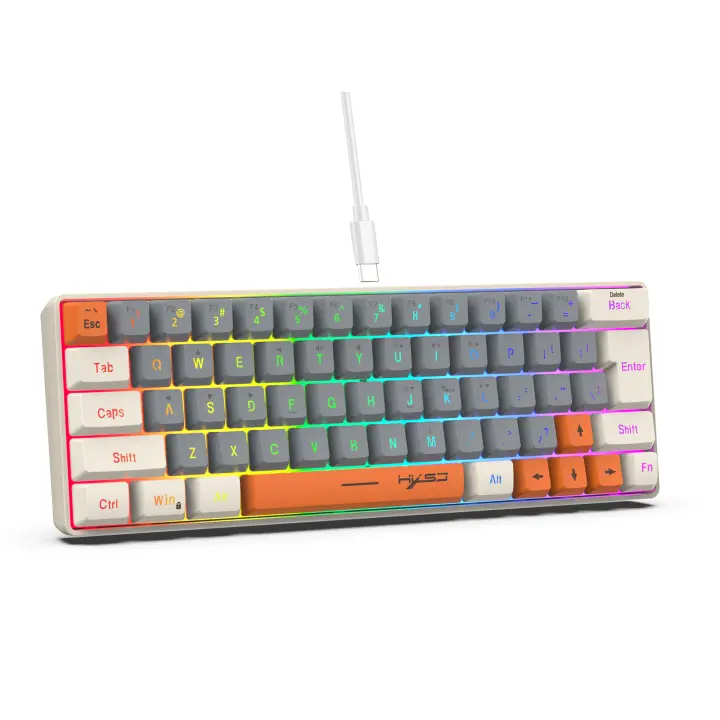 Teclado para juegos con cable USB, periférico portátil con retroiluminación RGB, color gris y Beige, para ordenadores portátiles con Windows y ordenador, 63 teclas - 1