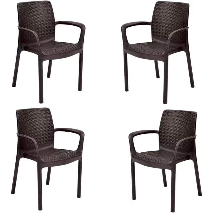 Pack x4 Silla jardín para Interior y Exterior con reposabrazos Ideal para Jardines y terrazas, apilable, Resina con Acabado de ratán Plano, Color Marrón - 1