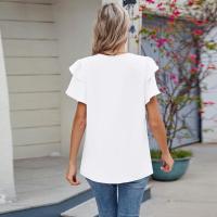 Tops elegantes de Color sólido para mujer, blusa holgada de manga corta, nueva camisa de gasa con cuello redondo para mujer - details 6