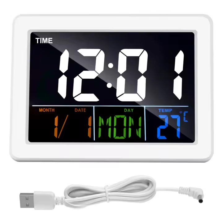 Reloj despertador electrónico de escritorio LCD con pantalla grande en color y indicador de fecha y temperatura - 1