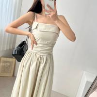 Vestido de tirantes de verano para mujer, falda acampanada plisada de cintura alta, vestido largo coreano Sle Pure Desire, cuello cuadrado, viaje dividido - details 0