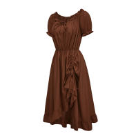 Nuevo vestido irregular retro europeo y americano, vestido con cordón medieval victoriano de manga corta con cuello de una palabra - details 8