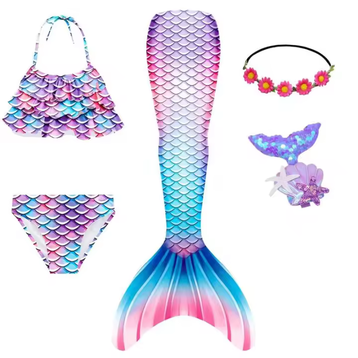 Cola para niños y niñas, disfraz de sirenita, ropa de playa y piscina, traje de baño - 1
