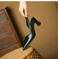 Nuevo aire trasero boca poco profunda tacones altos puntiagudos zapatos de mujer de tacón grueso - details 10