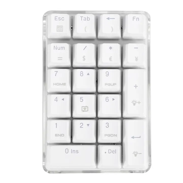 Teclado numérico mecánico con cable para juegos, interruptor marrón, carcasa de cristal, retroiluminado blanco, 21 teclas, Mini teclado numérico - 1
