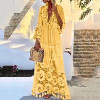 Vestido largo bohemio con cuello en V y borlas para mujer, informal, de talla grande, a la moda, liso, bohemio, para vacaciones - details 1