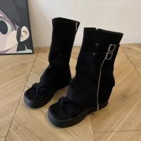 Botas extraíbles de dos usos, botas altas de mujer con punta cuadrada francesa, hebilla de cinturón, pantalones, botas delgadas retro, botas largas y frescas. - details 15