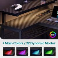 Escritorio en Forma de L con Tomas de Corriente y Luces LED, Escritorio Esquinero con Estantes, Reversible para Ordenador para el Hogar, Oficina, Dormitorio, Espacio Pequeño, 106,5 cm - details 13
