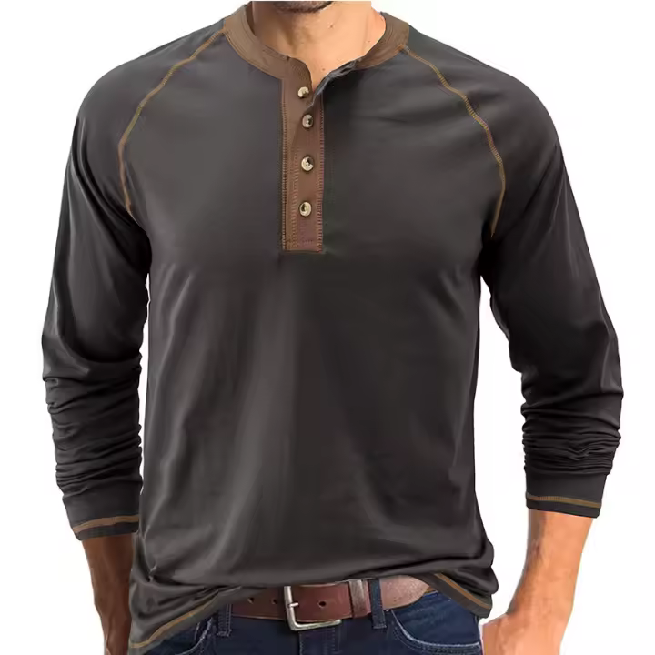 Camiseta de manga larga con cuello redondo para hombre, camisa de primavera y otoño - 1