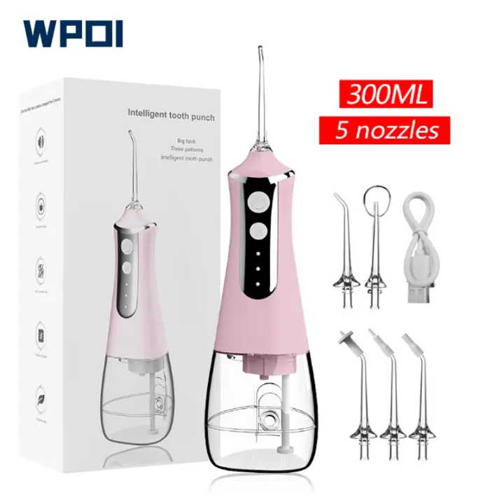 Portable Electric Water Floss with 5 Nozzles Waterproof Dental Stone Removal Dental Flusher Rechargeable Household Oral Cleaner - 1