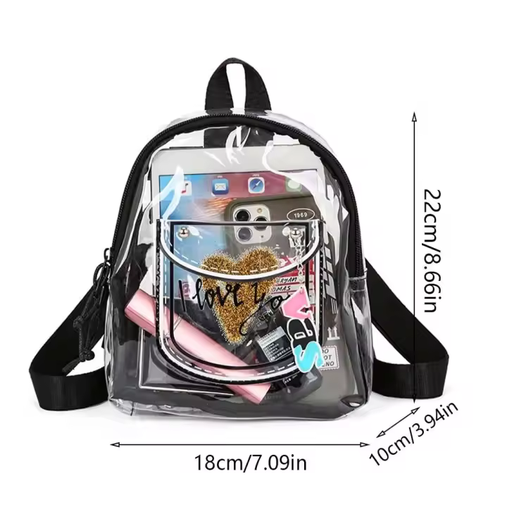 Linda mochila transparente de PVC estilo coreano de gran capacidad bolso de gelatina de moda bandolera amor corazón viaje - 1