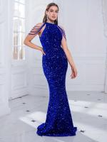 Vestido de noche sin hombros con cuentas y lentejuelas, vestido de fiesta con cuello redondo, cansado, largo hasta el suelo - details 7