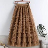 Falda larga con flecos de malla para mujer, vestido de pastel con volantes, línea A, púrpura, rojo, verde, negro - details 1