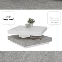 Mesa de centro cuadrada, mesa de salón giratoria 360° y borde ABS, color hormigón