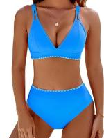 Conjunto Bikini Mujer 2 Piezas Push Up - Top Cuello V y Pantalón Cintura Alta |   Traje de baño sólido para deportes acuáticos y playa |   Tallas S-XL - details 9