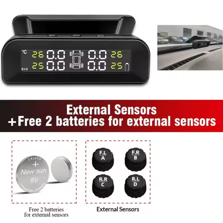 Sistema de Monitor de alarma de neumáticos de coche TPMS inteligente, pantalla de 4 sensores, advertencia de temperatura de presión de neumáticos inteligente Solar - 1