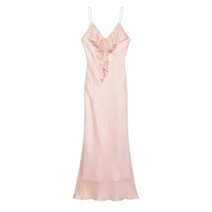 BUNO-vestido Midi plisado con volantes y espalda descubierta para mujer, moda rosa, tirantes finos Vintage con cuello en V, vestidos elegantes para mujer - 1