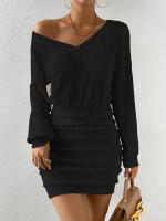 Nuevos estilos de otoño e invierno, vestido de cadera con cuello en V y manga larga - details 7