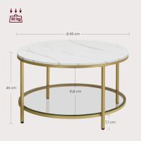 Centro, Mesita de Salón, de Mármol de Imitación Redonda, Estante de Vidrio Templado, Montaje Fácil, Estilo Moderno, Blanco Mármol y Dorado Claro LCT072W59 - details 30